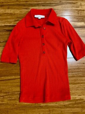 LOFT Coral Ribbed Polo Shirt